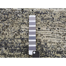 Load image into Gallery viewer, 12&#39;x12&#39; Tricorn Black With Shade Of Gray, Modern Striae Design, Soft Pile Wool And Silk Hand Knotted, Round Oriental Rug FWR452022