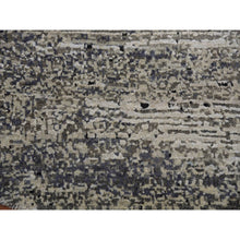 Load image into Gallery viewer, 12&#39;x12&#39; Tricorn Black With Shade Of Gray, Modern Striae Design, Soft Pile Wool And Silk Hand Knotted, Round Oriental Rug FWR452022