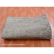 Load image into Gallery viewer, 12&#39;x12&#39; Tricorn Black With Shade Of Gray, Modern Striae Design, Soft Pile Wool And Silk Hand Knotted, Round Oriental Rug FWR452022