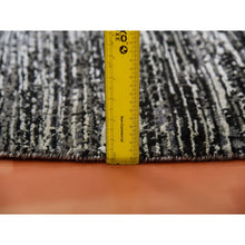 Load image into Gallery viewer, 12&#39;x12&#39; Tricorn Black With Shade Of Gray, Modern Striae Design, Soft Pile Wool And Silk Hand Knotted, Round Oriental Rug FWR452022