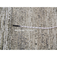 Load image into Gallery viewer, 12&#39;x12&#39; Tricorn Black With Shade Of Gray, Modern Striae Design, Soft Pile Wool And Silk Hand Knotted, Round Oriental Rug FWR452022