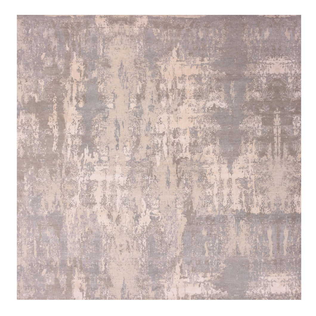 10'x10' Pike's Peak Gray, Modern Abstract Design, Wool and Silk, Vibrant Colors, Hand Knotted, Square Oriental Rug FWR452034