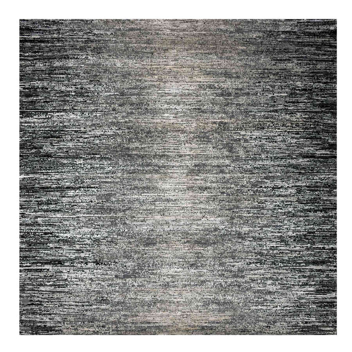 10'x10' Bohemian Black with Touches of Dorian Gray, Modern Striae Design With Vibrant Colors, Hand Knotted, Wool and Silk Square Oriental Rug FWR452040