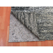 Load image into Gallery viewer, 10&#39;x10&#39; Bohemian Black With Touches Of Dorian Gray, Modern Striae Design With Vibrant Colors, Hand Knotted, Wool And Silk Square Oriental Rug FWR452040