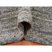 Load image into Gallery viewer, 10&#39;x10&#39; Bohemian Black With Touches Of Dorian Gray, Modern Striae Design With Vibrant Colors, Hand Knotted, Wool And Silk Square Oriental Rug FWR452040