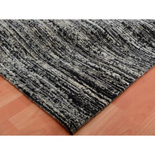 Load image into Gallery viewer, 10&#39;x10&#39; Bohemian Black With Touches Of Dorian Gray, Modern Striae Design With Vibrant Colors, Hand Knotted, Wool And Silk Square Oriental Rug FWR452040