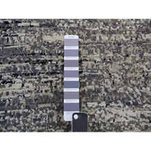 Load image into Gallery viewer, 10&#39;x10&#39; Bohemian Black With Touches Of Dorian Gray, Modern Striae Design With Vibrant Colors, Hand Knotted, Wool And Silk Square Oriental Rug FWR452040