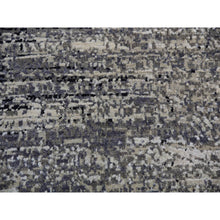 Load image into Gallery viewer, 10&#39;x10&#39; Bohemian Black With Touches Of Dorian Gray, Modern Striae Design With Vibrant Colors, Hand Knotted, Wool And Silk Square Oriental Rug FWR452040