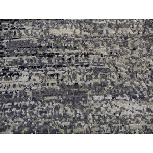 10'x10' Bohemian Black With Touches Of Dorian Gray, Modern Striae Design With Vibrant Colors, Hand Knotted, Wool And Silk Square Oriental Rug FWR452040