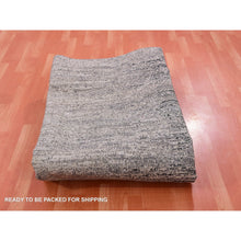 Load image into Gallery viewer, 10&#39;x10&#39; Bohemian Black With Touches Of Dorian Gray, Modern Striae Design With Vibrant Colors, Hand Knotted, Wool And Silk Square Oriental Rug FWR452040