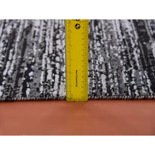 Load image into Gallery viewer, 10&#39;x10&#39; Bohemian Black With Touches Of Dorian Gray, Modern Striae Design With Vibrant Colors, Hand Knotted, Wool And Silk Square Oriental Rug FWR452040