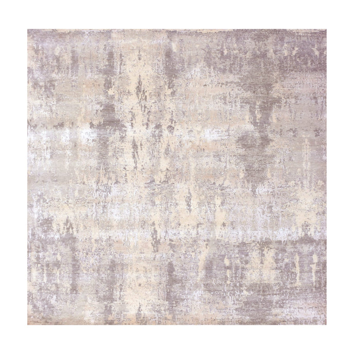 8'x8' Nickel Gray With Mix Of Agreeable Gray, Soft To The Touch Pile, Hand Knotted, Modern and Abstract Design, Wool and Silk Oriental Square Rug FWR452058