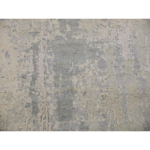 8'x8' Nickel Gray With Mix Of Agreeable Gray, Soft To The Touch Pile, Hand Knotted, Modern and Abstract Design, Wool and Silk Oriental Square Rug FWR452058