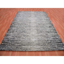 Load image into Gallery viewer, 8&#39;x10&#39;3&quot; Domino Black With Misty Gray, Modern Striae Design, Soft Pile Wool And Silk Hand Knotted, Oriental Rug FWR452064