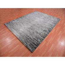 Load image into Gallery viewer, 8&#39;x10&#39;3&quot; Domino Black With Misty Gray, Modern Striae Design, Soft Pile Wool And Silk Hand Knotted, Oriental Rug FWR452064