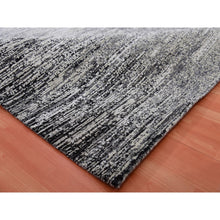 Load image into Gallery viewer, 8&#39;x10&#39;3&quot; Domino Black With Misty Gray, Modern Striae Design, Soft Pile Wool And Silk Hand Knotted, Oriental Rug FWR452064
