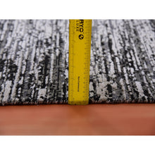 Load image into Gallery viewer, 8&#39;x10&#39;3&quot; Domino Black With Misty Gray, Modern Striae Design, Soft Pile Wool And Silk Hand Knotted, Oriental Rug FWR452064
