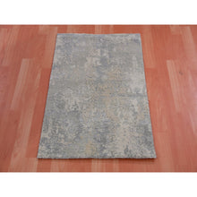 Load image into Gallery viewer, 2&#39;x3&#39;1&quot; Cathedral Gray With Edgecomb Gray, Hand Knotted, Wool and Silk Modern Abstract Design, Soft Colors, Mat Oriental Rug FWR452106