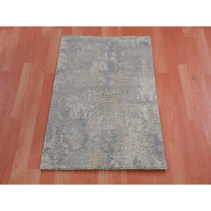 2'x3'1" Cathedral Gray With Edgecomb Gray, Hand Knotted, Wool and Silk Modern Abstract Design, Soft Colors, Mat Oriental Rug FWR452106