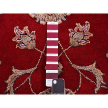 Load image into Gallery viewer, 8&#39;x8&#39; Red Dahlia And Chantilly Lace White, Wool And Silk, Hand Knotted, Rajasthan Design, Thick And Plush, All Over Leaf Pattern, Oriental Round Rug FWR452124