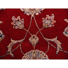 Load image into Gallery viewer, 8&#39;x8&#39; Red Dahlia and Chantilly Lace White, Wool and Silk, Hand Knotted, Rajasthan Design, Thick and Plush, All Over Leaf Pattern, Oriental Round Rug FWR452124