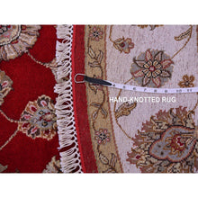 Load image into Gallery viewer, 8&#39;x8&#39; Red Dahlia and Chantilly Lace White, Wool and Silk, Hand Knotted, Rajasthan Design, Thick and Plush, All Over Leaf Pattern, Oriental Round Rug FWR452124
