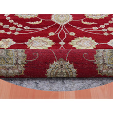 Load image into Gallery viewer, 8&#39;x8&#39; Cranberry Zing Red With Shoji White, Hand Knotted Wool and Silk Thick and Plush Soft Pile, All Over Rajasthan Leaf Design, Round Oriental Rug FWR452130