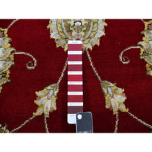 Load image into Gallery viewer, 8&#39;x8&#39; Cranberry Zing Red With Shoji White, Hand Knotted Wool and Silk Thick and Plush Soft Pile, All Over Rajasthan Leaf Design, Round Oriental Rug FWR452130
