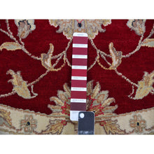 Load image into Gallery viewer, 8&#39;x8&#39; Rhubarb Red With Linen White, Wool And Silk Hand Knotted Thick And Plush, Soft Pile, Rajasthan Design And All Over Leaf Pattern, Round Oriental Rug FWR452136