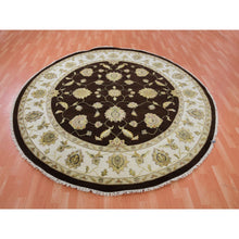 Load image into Gallery viewer, 8&#39;x8&#39; Wenge Brown With Wimborne White Border, Hand Knotted Thick And Plush,  Rajasthan All Over Design, Wool And Silk Round Oriental Rug FWR452142