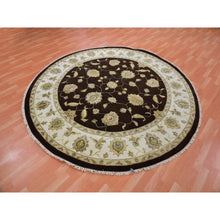 Load image into Gallery viewer, 8&#39;x8&#39; Wenge Brown With Wimborne White Border, Hand Knotted Thick And Plush,  Rajasthan All Over Design, Wool And Silk Round Oriental Rug FWR452142