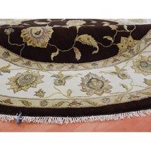 Load image into Gallery viewer, 8&#39;x8&#39; Wenge Brown With Wimborne White Border, Hand Knotted Thick And Plush,  Rajasthan All Over Design, Wool And Silk Round Oriental Rug FWR452142