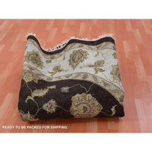 Load image into Gallery viewer, 8&#39;x8&#39; Wenge Brown With Wimborne White Border, Hand Knotted Thick And Plush,  Rajasthan All Over Design, Wool And Silk Round Oriental Rug FWR452142