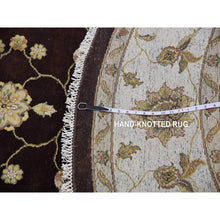 Load image into Gallery viewer, 8&#39;x8&#39; Wenge Brown With Wimborne White Border, Hand Knotted Thick And Plush,  Rajasthan All Over Design, Wool And Silk Round Oriental Rug FWR452142