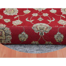 Load image into Gallery viewer, 8&#39;x8&#39; Hot Ember Red, Hand Knotted, Rajasthan Design With Ivory Border, Thick And Plush, All Over Pattern, Wool And Silk, Round Oriental Rug FWR452154