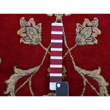Load image into Gallery viewer, 8&#39;x8&#39; Hot Ember Red, Hand Knotted, Rajasthan Design With Ivory Border, Thick And Plush, All Over Pattern, Wool And Silk, Round Oriental Rug FWR452154