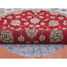 Load image into Gallery viewer, 6&#39;x6&#39; Exotic Red, Hand Knotted All Over Leaf Pattern, Thick And Plush, Wool And Silk, Rajasthan Design, Oriental Round Rug FWR452166