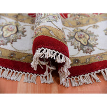Load image into Gallery viewer, 6&#39;x6&#39; Exotic Red, Hand Knotted All Over Leaf Pattern, Thick And Plush, Wool And Silk, Rajasthan Design, Oriental Round Rug FWR452166