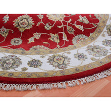 Load image into Gallery viewer, 6&#39;x6&#39; Exotic Red, Hand Knotted All Over Leaf Pattern, Thick And Plush, Wool And Silk, Rajasthan Design, Oriental Round Rug FWR452166
