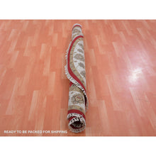 Load image into Gallery viewer, 6&#39;x6&#39; Exotic Red, Hand Knotted All Over Leaf Pattern, Thick And Plush, Wool And Silk, Rajasthan Design, Oriental Round Rug FWR452166