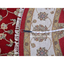 Load image into Gallery viewer, 6&#39;x6&#39; Exotic Red, Hand Knotted All Over Leaf Pattern, Thick And Plush, Wool And Silk, Rajasthan Design, Oriental Round Rug FWR452166