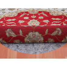 Load image into Gallery viewer, 6&#39;x6&#39; Caliente Red With Cloud White, Rajasthan Design All Over Pattern, Hand Knotted Thick And Plush, Wool And Silk, Round Oriental Rug FWR452172