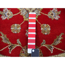 Load image into Gallery viewer, 6&#39;x6&#39; Caliente Red With Cloud White, Rajasthan Design All Over Pattern, Hand Knotted Thick And Plush, Wool And Silk, Round Oriental Rug FWR452172