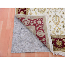 Load image into Gallery viewer, 4&#39;10&quot;x7&#39;3&quot; Moderne White and Sangria Red, Thick and Plush, Rajasthan Design With All Over Leaf Pattern, Hand Knotted Wool and Silk, Oriental Rug FWR452178