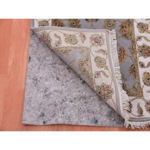2'8"x21' Blue Fox And Cloud White, Rajasthan All Over Pattern, Thick And Plush, Wool And Silk, Hand Knotted Xl Runner Oriental Rug FWR452184