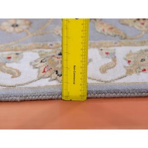 2'8"x21' Blue Fox And Cloud White, Rajasthan All Over Pattern, Thick And Plush, Wool And Silk, Hand Knotted Xl Runner Oriental Rug FWR452184