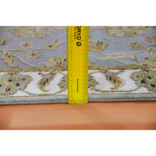 Load image into Gallery viewer, 2&#39;7&quot;x18&#39;8&quot; Santorini Blue With Swiss Coffee White Border, All Over Leaf Design, Rajasthan Hand Knotted Wool And Silk, Thick And Plush, Soft Pile, Xl Runner Oriental Rug FWR452190