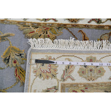 Load image into Gallery viewer, 2&#39;7&quot;x18&#39;8&quot; Santorini Blue With Swiss Coffee White Border, All Over Leaf Design, Rajasthan Hand Knotted Wool and Silk, Thick and Plush, Soft Pile, XL Runner Oriental Rug FWR452190
