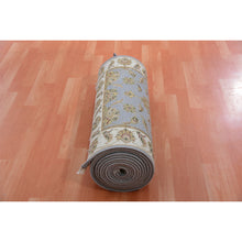 Load image into Gallery viewer, 2&#39;7&quot;x18&#39;8&quot; Santorini Blue With Swiss Coffee White Border, All Over Leaf Design, Rajasthan Hand Knotted Wool And Silk, Thick And Plush, Soft Pile, Xl Runner Oriental Rug FWR452190