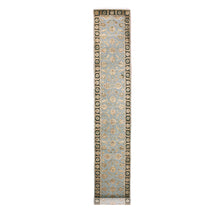 Load image into Gallery viewer, 2&#39;7&quot;x18&#39;2&quot; Supernova Gray, Brown Border, Rajasthan Design, Silk and Wool, Hand Knotted, XL Runner, Thick and Plush Oriental Rug FWR452196